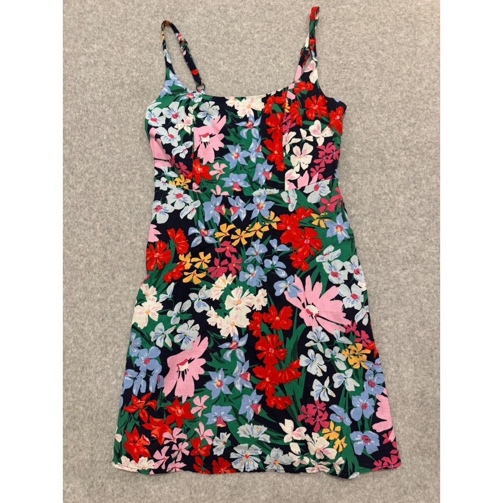 Old Navy Floral Linen Blend Mini Dress Sleeveless Smocked Back Pockets Medium